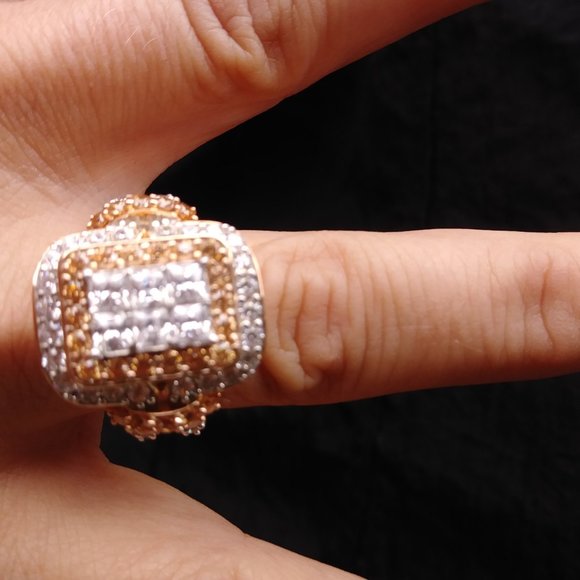 Rose Gold princes cut Mocha and White CZ ring New - Picture 7 of 14